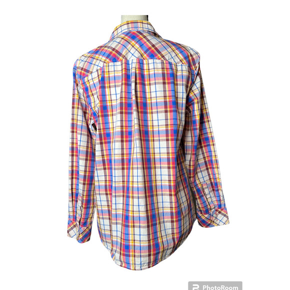 Talbots Women's Button-up Tunic Shirt Size Large in Blue Pink Multicolor Plaid - Picture 3 of 5